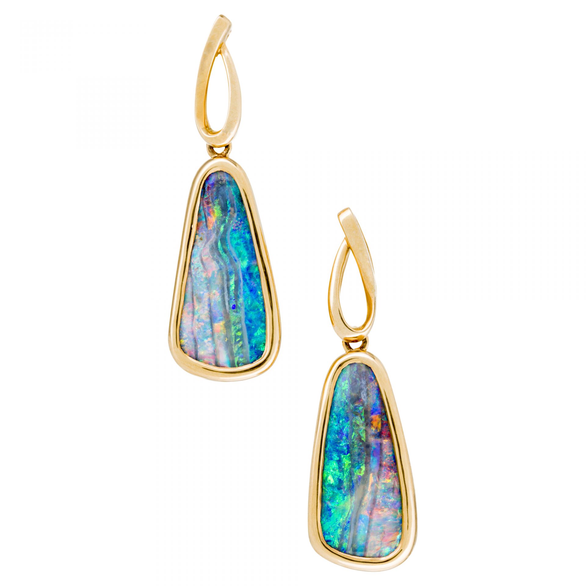 Boulder Opal Earrings in 18 ct Gold (EG007) - Opal Copying Company Pty Ltd