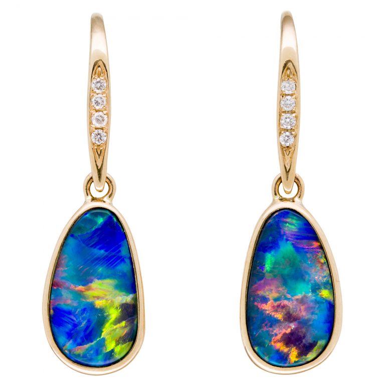 Boulder Opal Earrings in Gold with Diamonds (EG008) - Opal Copying ...